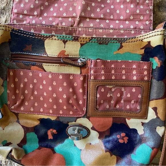 Fossil Key Per Crossbody Bag Purse Coated Canvas Fall Floral Flower Shoulder Bag - Picture 8 of 10